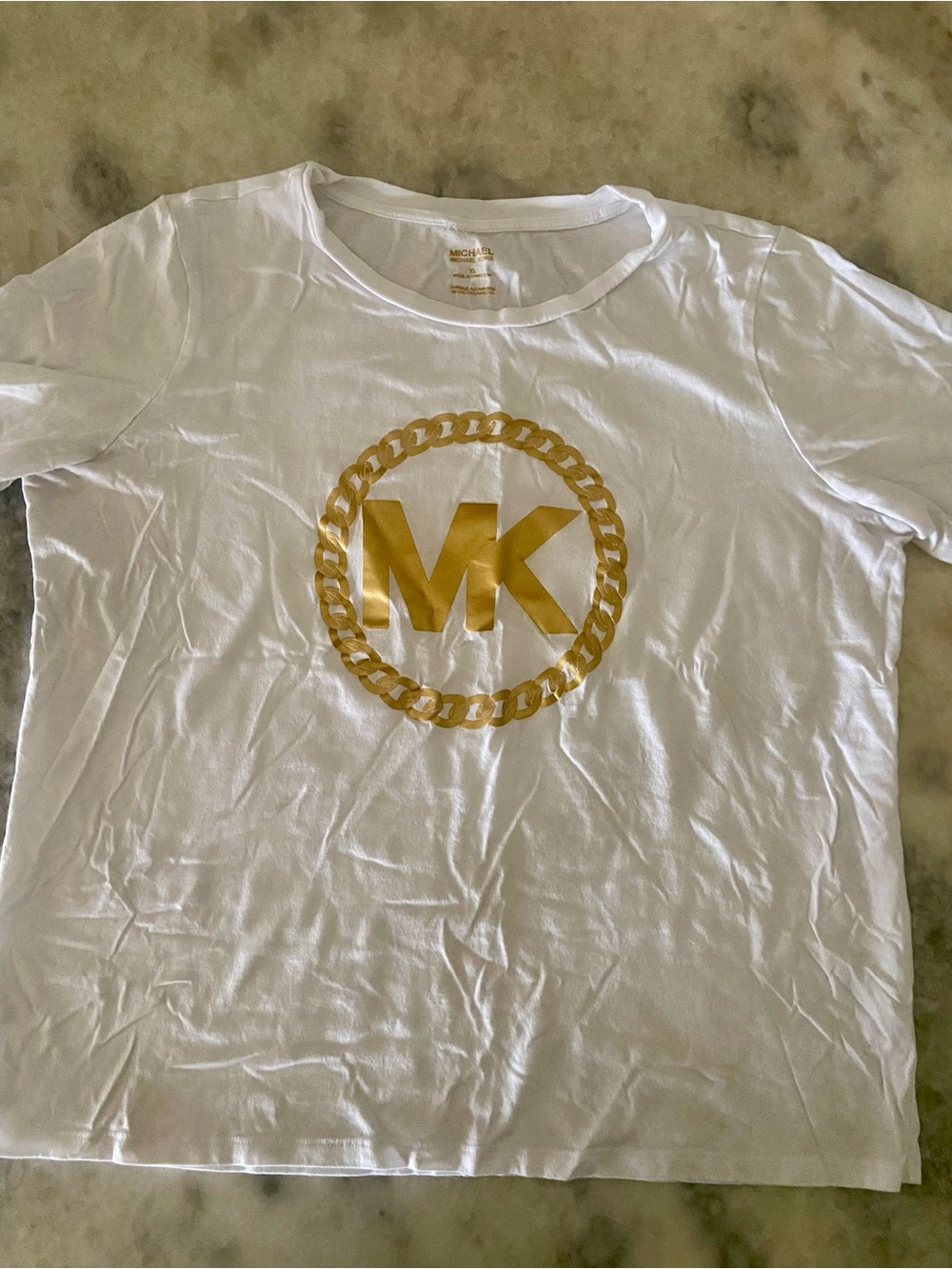 MICHAEL Michael Kors White Tee with Gold Logo Print